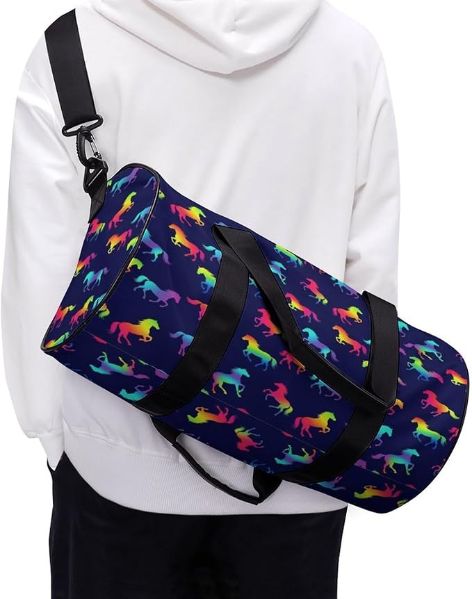 Gym Sports Travel Workout Bag Rainbow Horses Dance Gymnastics Bag Lightweight Carry On Bags Foldable Overnight Bags