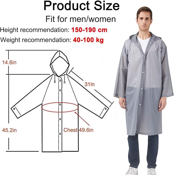 Rain Ponchos Raincoats for Adults Women, Reusable Rain Jacket Coats with Hood for Family Disney Park Travel 2 Pack