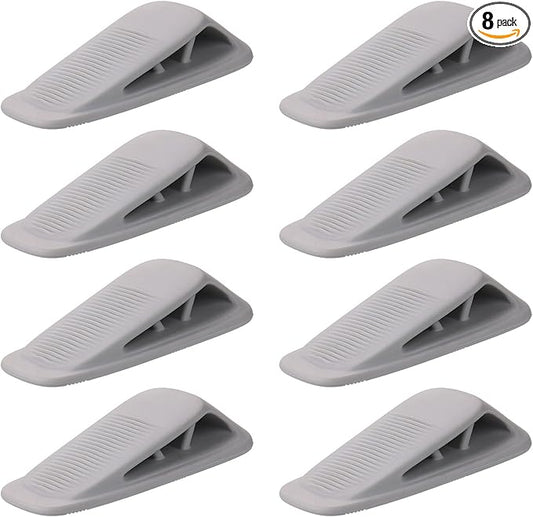 Fursafe&Q Rubber Door Stoppers for Bottom of Door, Door Stop Wedge with Holder, Heavy Duty Doorstops 8 Pack, Wall Protector for Home & Office & School & Commercial Doorstop Keep Open Stack Grey