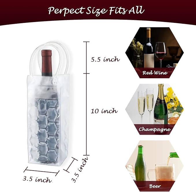 Ice Wine Bag, Beer Cooler, Wine Refrigerator, Wine Bottle Cooler, Portable Folding Transparent Beer Bag, Suitable for Champagne or White Wine, Chilled Beer, Parties, Wine Cooling Bucket