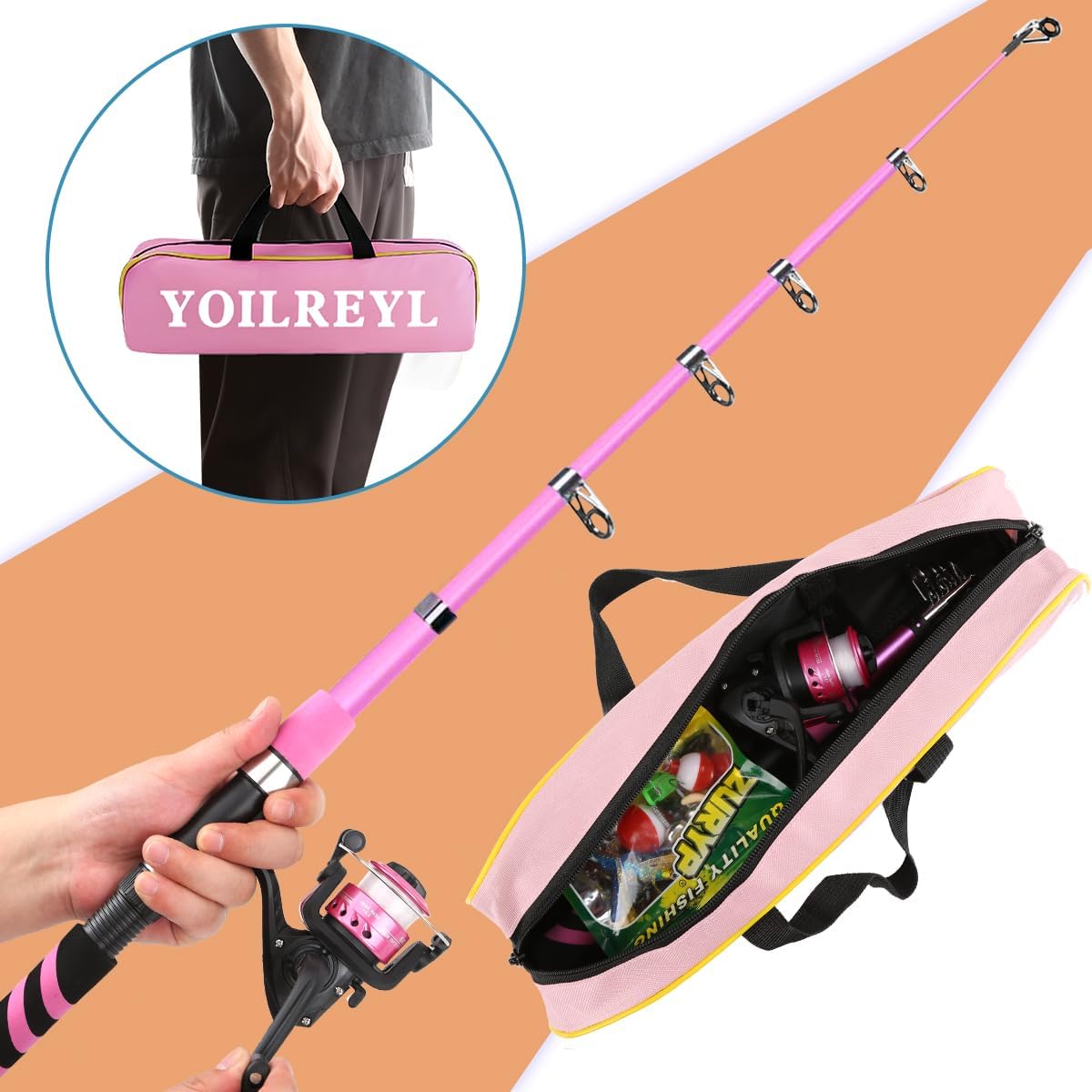 Collapsible Telescopic Fishing Rod and Reel Combo Push Button Small Fishing Pole Kit Beginner Youth Boys Fishing Starter Set Tackle