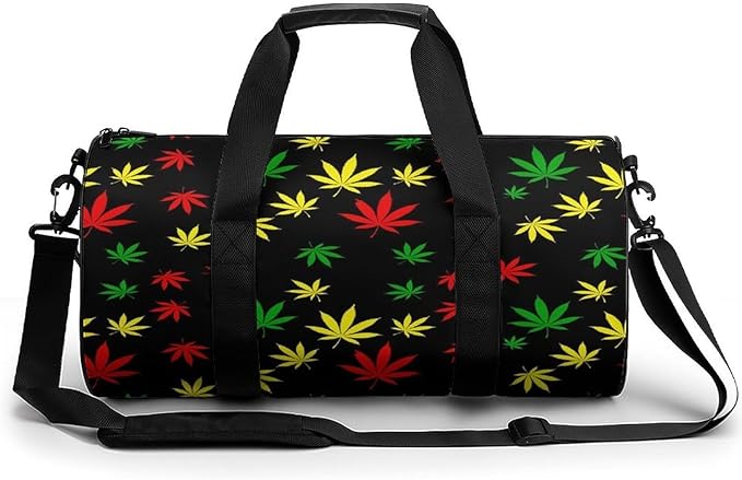 Foldable Gym Bag Rasta Flag Red Yellow Green Jamaican Weedleaf Leaves Black Lightweight Travel Sports Bag Carry On Weekender Overnight Bags Beach Yoga Bags