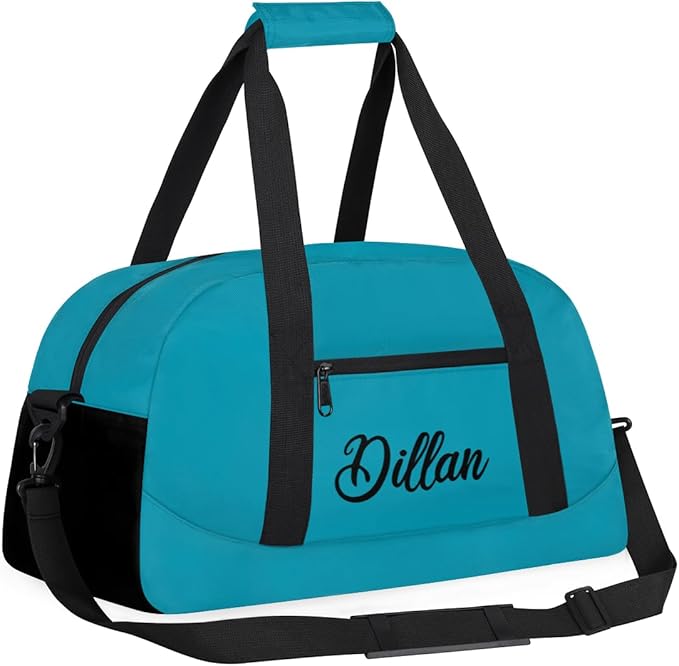 Custom Name Gym Duffel for Kids,Personalized Sports Bag Lightweight Gym Bags for Boys & Girls,Fitness Travel Weekender for Travel, Workout Turquoise