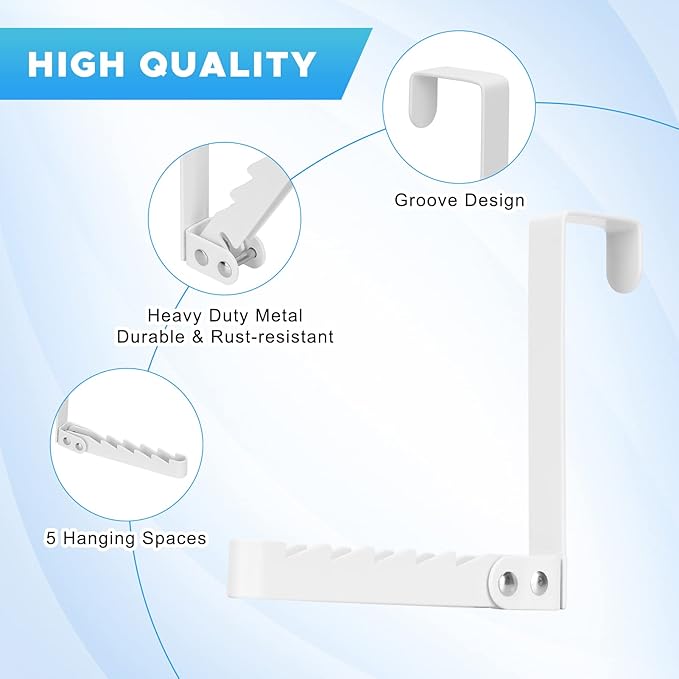 FYY Over The Door Hooks Hanger, 1 Pack Collapsible Folding Over The Door Organizer Rack Space Saving Hanging Storage Hanger for Clothes, Coats, Towels for Bedroom Bathroom White-1PCS 6.02 inch