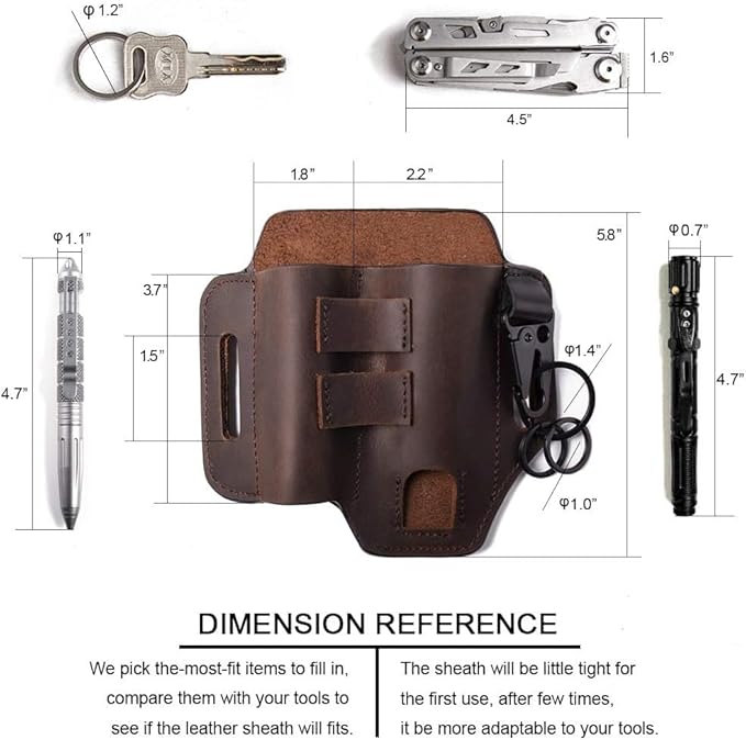Leather EDC Multitool Sheath for Belt,Leather Belt Pouch for Work and Daily Use,Gifts for Men,Secure and Convenient Tool Organizer for Flashlight and Multitool Kits with Key Holder