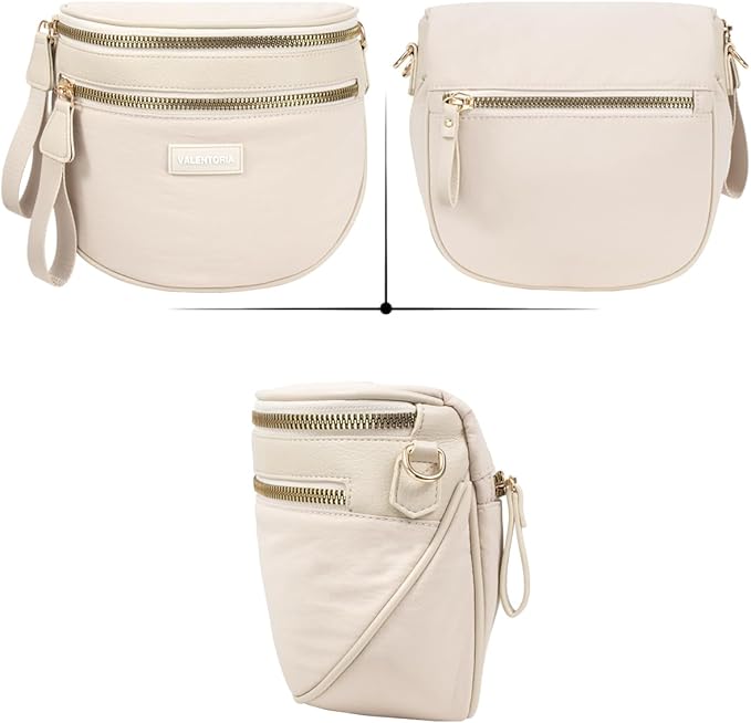Large Nylon Crossbody Bags for Women Spacious Bum Bags for Women Crossbody Large Fanny Pack Sling Bag with Removable Wallets Purse Belt Pouch (Beige)