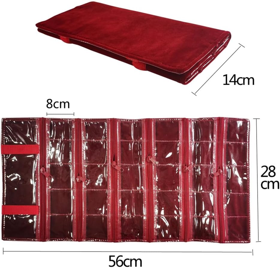 Travel Jewelry Roll Bag Portable Organizer Pouch With Grids&PVC Cover Storage Bags for Necklace, Bracelet, Bracelet,Ring, Badge, Pendant