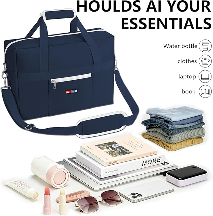 Gym Bag for Women Men, Water-Resistant Duffle Bag for Travel Sports, Lightweight Carry On Bag with Handles and Detachable Shoulder Strap (Blue)