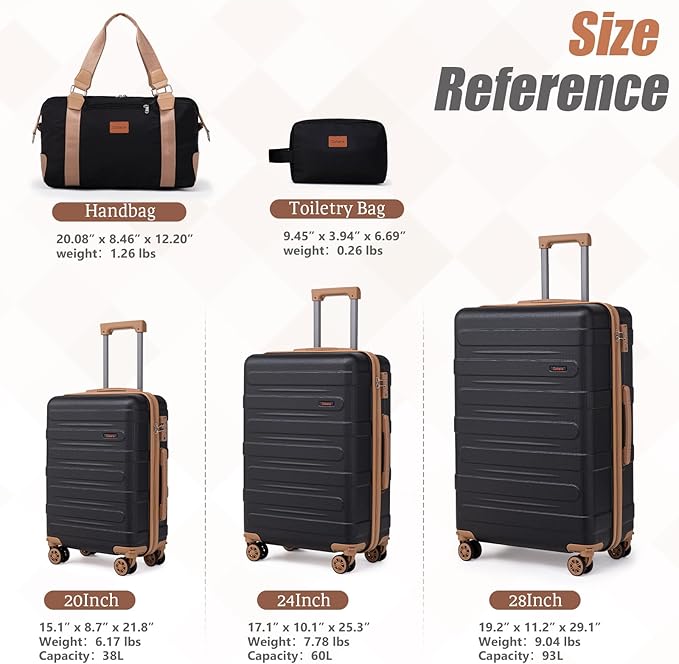 Luggage Sets 5 Piece Durable Suitcase Set with Spinner Wheels, Hard Shell Carry on Luggage with TSA Lock, Large Checked Travel Suitcases for Men and Women