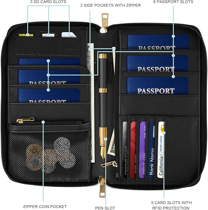 Family Passport Holder Wallet RFID Blocking Document Organizer PU Leather Mulit-purpose Travel Wallet Credit Cards Case for Women Men, Mushroom
