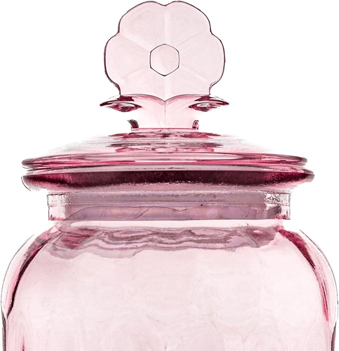 10 Strawberry Street Textured Glass Flower Canister, Dimpled Round, Pink, Set of 2