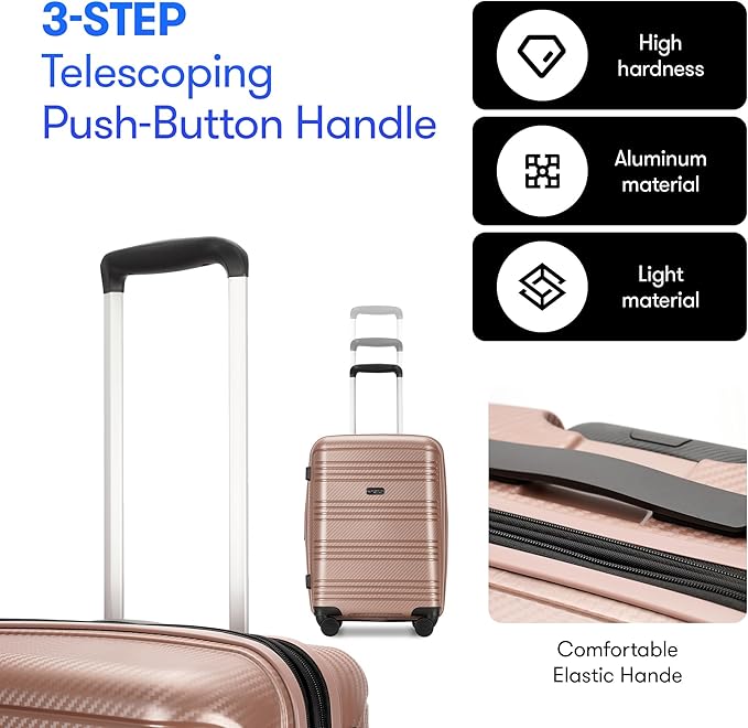 GinzaTravel 25 Inch Medium Checked Luggage Lightweight Suitcase with Spinner Wheels TSA Lock, Rose Gold
