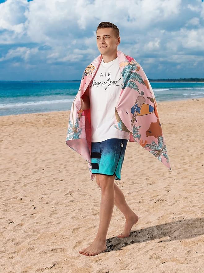 Microfiber Beach Towels: Quick Dry, Sand Free, Compact,Absorbent & Perfect for Travel - Oversized, Lightweight & Quick Drying for Adults (Pink, 1)
