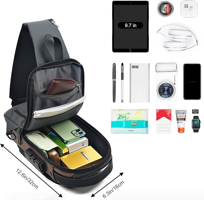 Sling Bag for Men Women, Anti-theft Crossbody Bags with USB Charging Port Waterproof Crossbody Sling Backpack Shoulder Bag for Hiking Cycling Running Travel