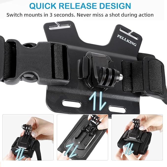 Accessories Kit for Insta360 One X5/X4/X3/X2/X, One R, X and GoPro Hero 9,New Quick Release Head Strap Mount + Chest Mount Harness + Backpack Strap Clip + 360°Rotating Wrist Strap