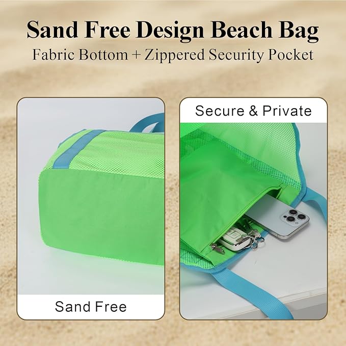 F-color Mesh Beach Bag Family - Large Tote Bag 9 Pockets for Swim Pool Toys Cruise Beach Vacation Essentials