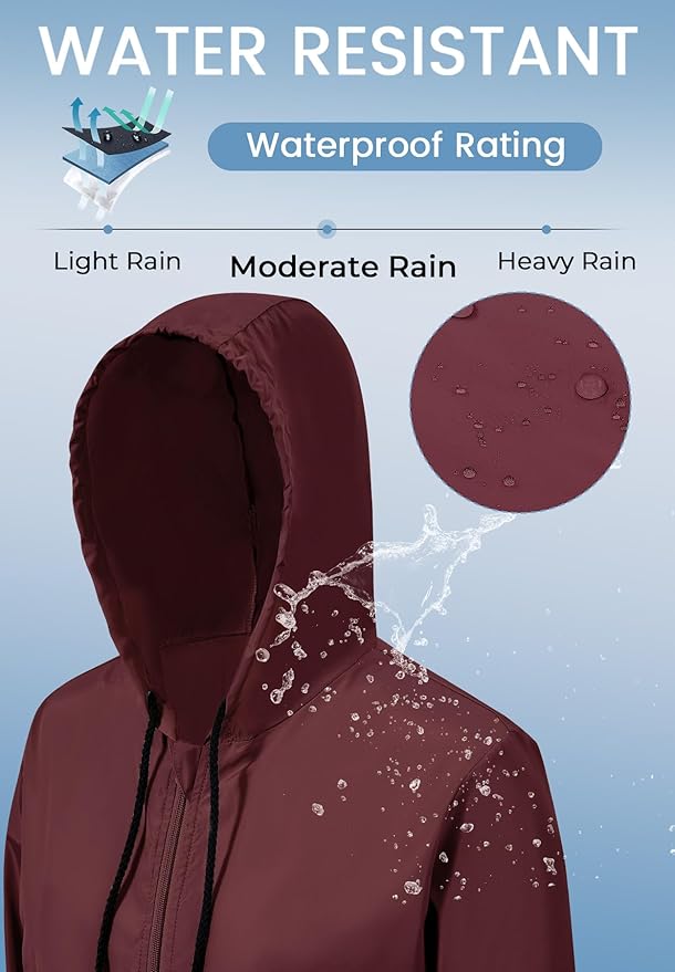 Zando Lightweight Rain Jacket Women Waterproof - Raincoat for Women Packable Rain coat Hooded Windbreaker for Travel Outdoor