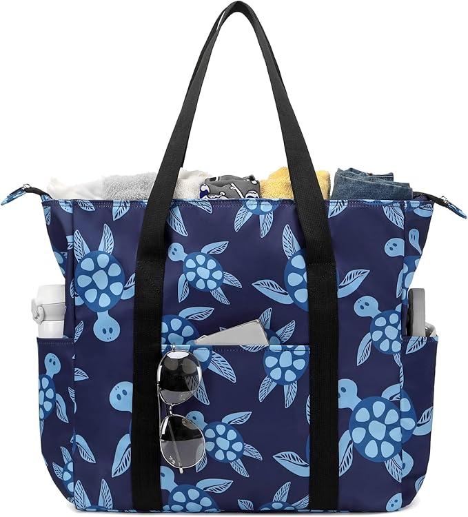 Octsky Large Beach Bags for Women - Waterproof Sandproof Beach Tote with Dual Zipper and Wet Pocket - 3 Outside Pockets