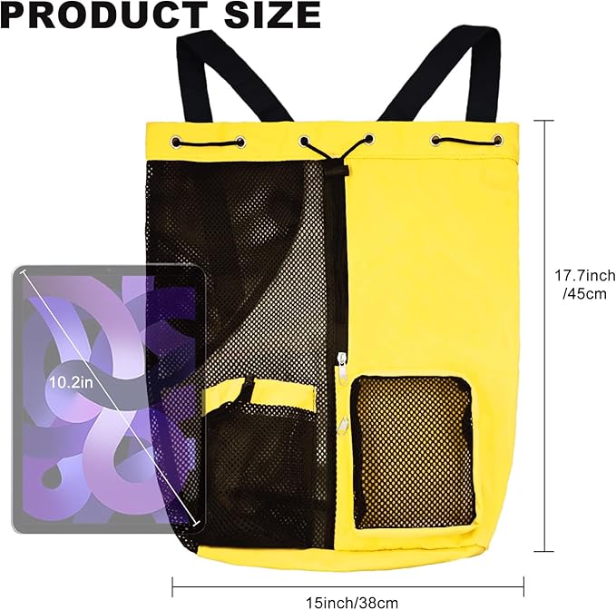 Mesh Beach Backpack with Wet Pocket Drawstring Pool Bag Waterproof Swimming Bag Gym Backpack for Men & Women