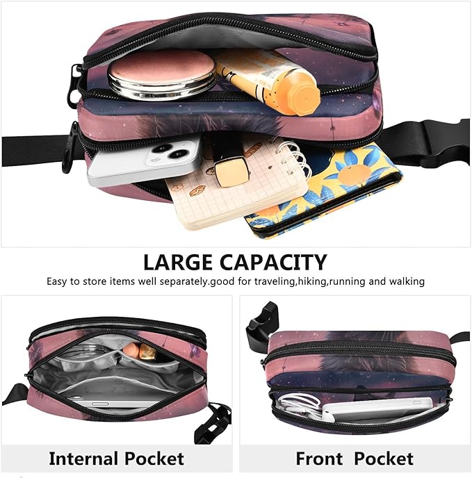 Black Cat Flower Fanny Pack for Women Men Water Resistant Fashion Waist Packs with Adjustable Strap Belt Bag for Travel Workout Jogging Hiking 21220533