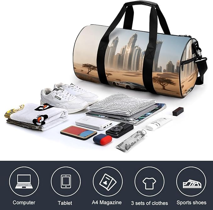 Sports Gym Bag for Women Men Travel Duffel Bag Tote Weekender Bag City Skyline Carry on Overnight Bag for Travel Swimming Fitness Workout Sports Duffle Bag