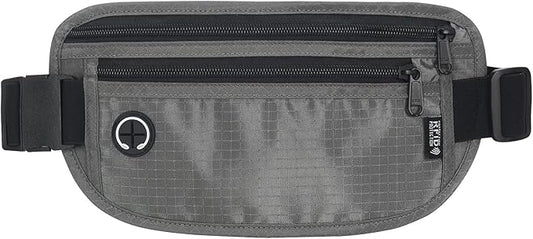 Slim RFID Blocking Money Belt for Travel - Anti-Theft Hidden Passport Holder Waist Wallet with Secure Pouch for Cash, Credit Cards & Phone Safe (Grey)