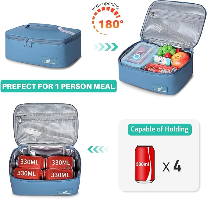 NOL Natural Organic Lifestyle Insulated Lunch Bag for Adults –Compact Cooler Lunch Box with Food-Grade Lining, Waterproof Lunch Bag for Work, Travel | Portable Thermal Meal Tote with Handle,Dusty blue