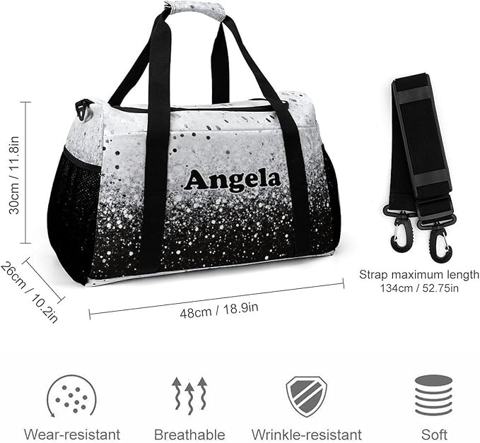 Black White Bling Print Personalized Duffle Travel Bag Custom Duffel Bag with Printed Sports Bag with Name Weekend Overnight