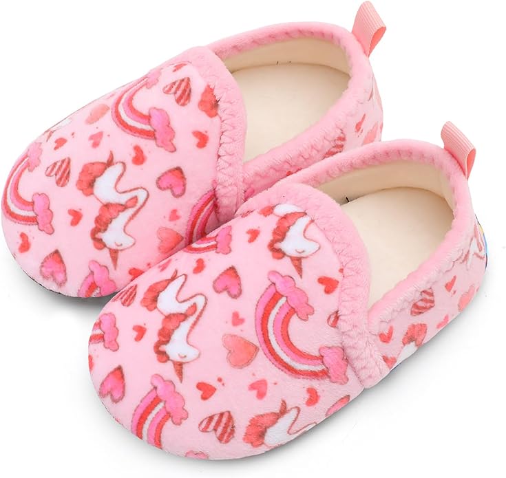 XIHALOOK Toddler Boys Girls House Slippers with Microfleece Lining Cozy Household Shoes Non-slip for Kids