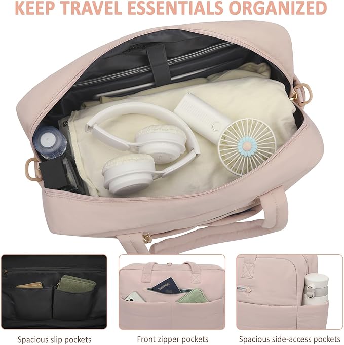 Travel Duffel Bags, Personal Item Travel Bag, Weekender Bags for Women Men Workout Duffle Gym Overnight Bag Foldable Lightweight Tote Carry On Hospital Bag, Pink
