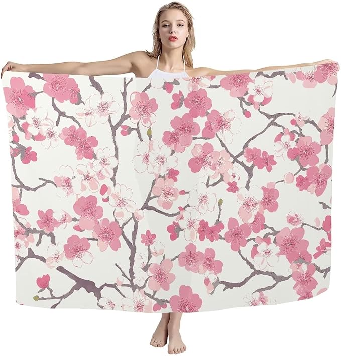 Beach Towel - 110x78 Inch Microfiber Sand Free Quick Dry Towel for Camping, Travel, Swimming, Pool – Lightweight Fast Drying Towel Compact for Adults Size L, Cherry Blossom Print Pink