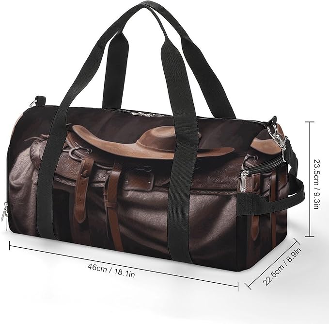 Oxford Cloth Horse Saddle with A Cowboy Hat Wild Gym Bag,Duffle Bag with Shoes Compartment And Adjustable Shoulder Straps，Weekender Bags for Men Women.