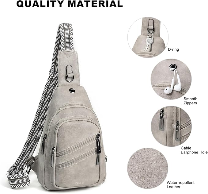 7L Crossboydy Sling Bag for Women Vegan Leather Crossbody Purse Fanny Pack Chest Bag for Travel,Light Grey