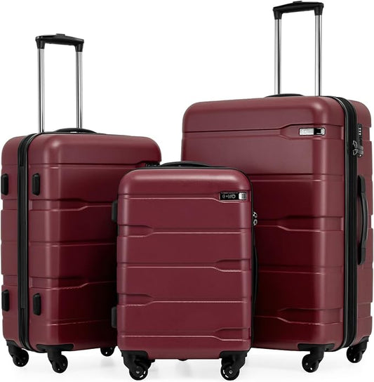 Coolife Luggage Set 3 Piece Hardside PC+ABS Suitcase with TSA Lock, Expandable Large Checked Luggage, Lightweight Rolling Carry On with Spinner Wheels(20/24/28 Inch, Radiant Pink)