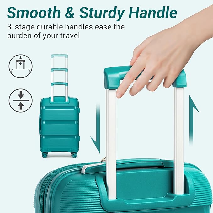 Kono Carry On Luggage 28 Inch Checked-Large Hard Shell Travel Trolley 4 Spinner Wheels Lightweight Polypropylene Suitcase with TSA Lock, Turquoise