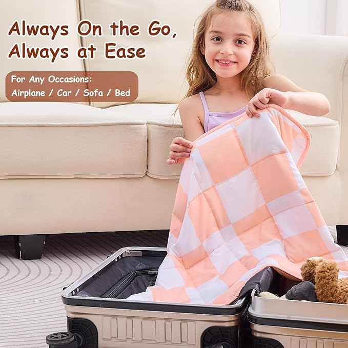 yescool Pink Checkered Weighted Lap Pad 2 Pounds Cooling Weighted Lap Blanket, Plaid Small Weighted Blanket, Weighted Throw Blankets Gifts for Travel Indoor Outdoor, 20"x30"