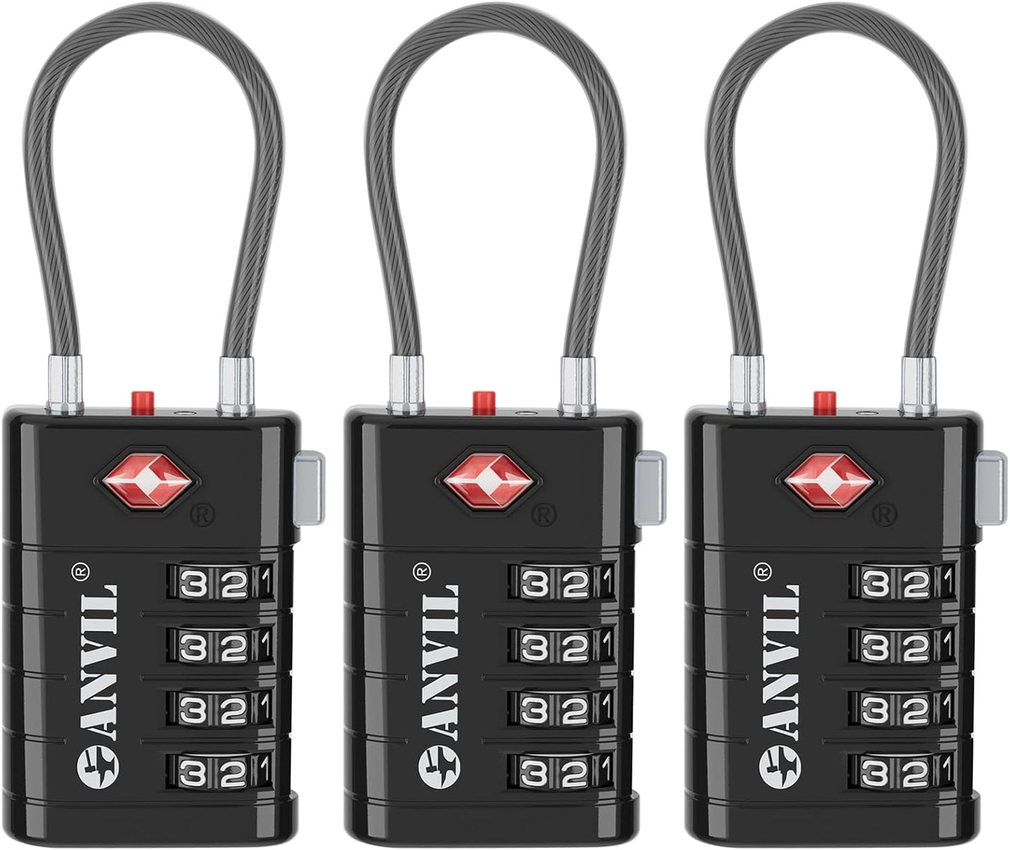 ANVIL 4 Digit Luggage Locks, TSA Locks for Luggage, Advanced TSA008 core, Alert Indicator for Your Travel Lock, Suitcase Lock. (3, Black)