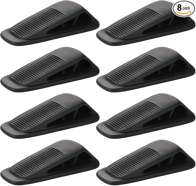 Fursafe&Q Rubber Door Stoppers for Bottom of Door, Door Stop Wedge with Holder, Heavy Duty Doorstops 8 Pack, Wall Protector for Home & Office & School & Commercial Doorstop Keep Open Stack Black