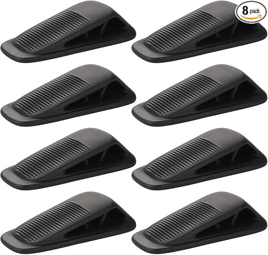 Fursafe&Q Rubber Door Stoppers for Bottom of Door, Door Stop Wedge with Holder, Heavy Duty Doorstops 8 Pack, Wall Protector for Home & Office & School & Commercial Doorstop Keep Open Stack Black