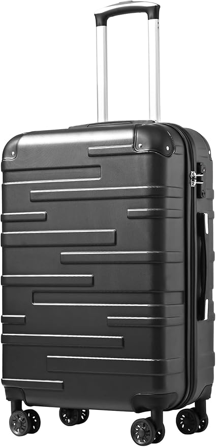 Coolife Hardside Checked Luggage with TSA Lock, Spinner Wheels, Telescopic Handle, Lightweight Suitcase (Grey, M(24in))