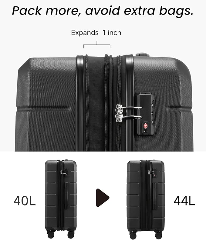Carry On Luggage 22x14x9 Airline Approved, Expandable ABS Hardside Suitcase with Spinner Wheels & TSA Lock, Lightweight Travel Suitcase for Business (20 in, Black)