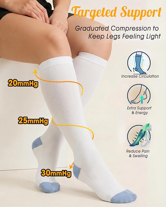CTHH Cotton Compression Socks for Women Men 20-30mmHg Knee High Support Socks Circulation for Running, Travel, Nurses, Pregnancy (2 Pairs)