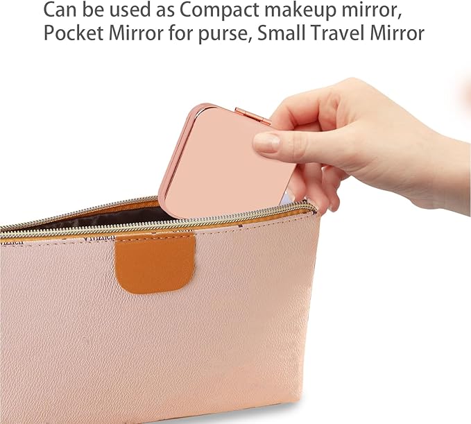Small Compact Mirror, Rosegold Square 2.8”×2.8” Metal Frame Smooth Style Double Sided Mini Magnifying 1X/2X Mirror for Purse Can be Used as Gifts for Woman (RG01)