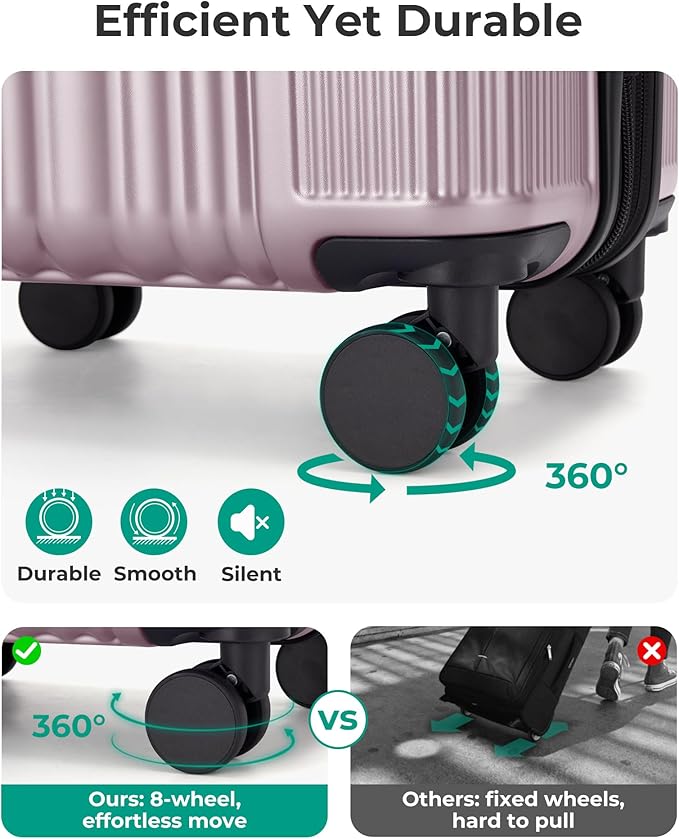 BAGSMART Carry On Luggage 22x14x9 Airline Approved, luggage with Spinner Wheels, 20 Inch Expandable Hardside Carry On Suitcase with TSA Lock Rolling Travel suitcase Carry-On, Pink Lavender
