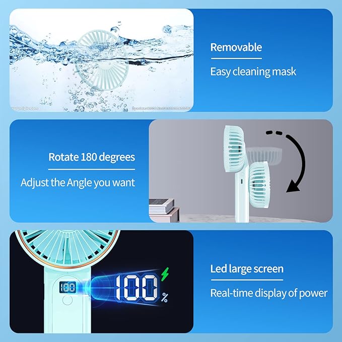 Portable Fan, 4000mAh USB Rechargeable, 180° Foldable Mini Desk Fan with 6 Wind Speed, LCD Digital Display, Lanyard as Neck Fan, Ultra Quiet