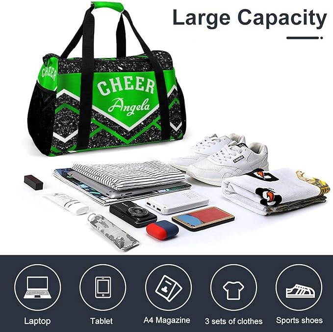 Shoe Bag Green Cheerleaders Black Bling Print Travel Bags Lightweight Duffel Bag Gym Dance Sport Perform Training for Teens Women Men Gym Bags