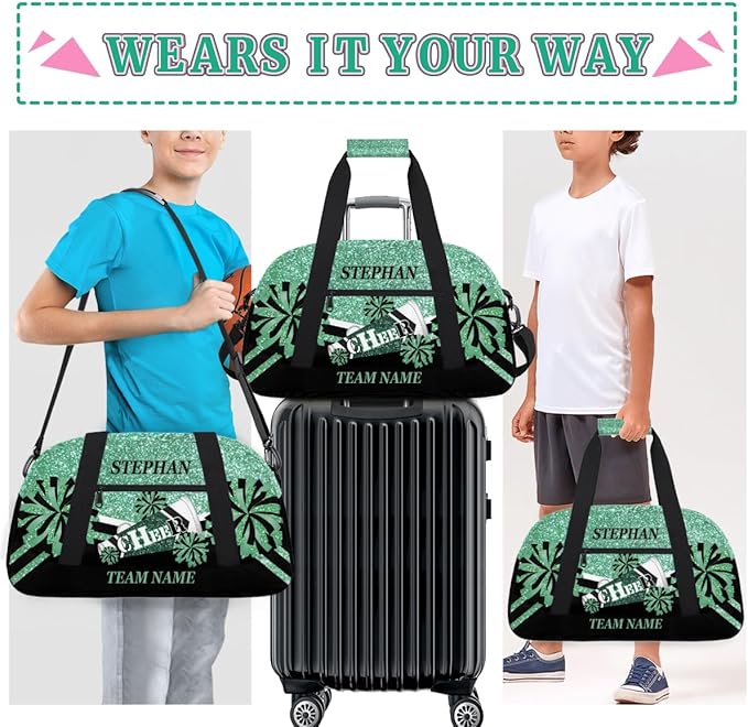 Cheer-Bag Customized Cheer-Gifts with Name Cheerleading Bag for Girls Gym-Duffel-Bag Green Glitter Print
