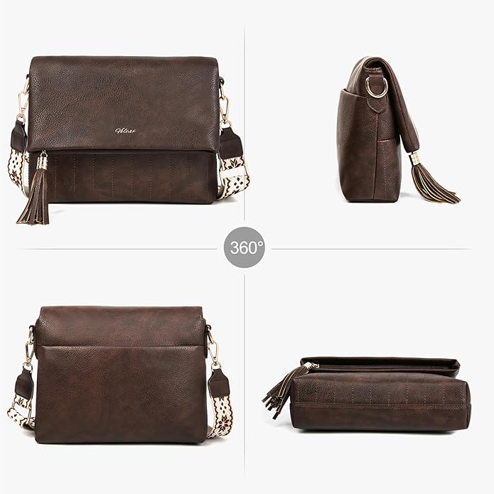 Women's Leather Crossbody Bags Anti Theft Purses RFID Blocking Handbags Trendy Travel Adjustable Strap Tassel