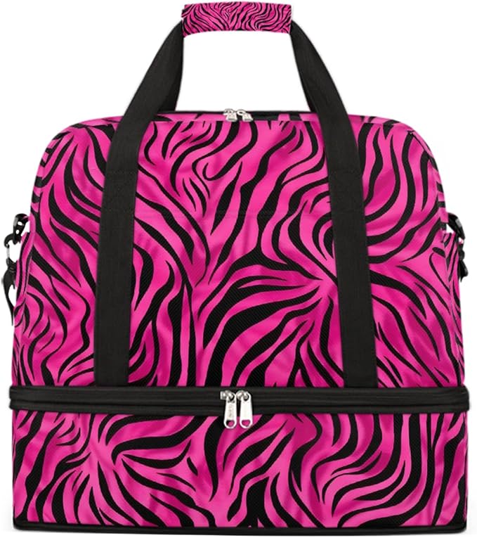 Pink Zebra Print Sports Duffel Bag Lightweight Gym Bag with Shoe Compartment Waterproof Travel Weekender Bag for Women and Men