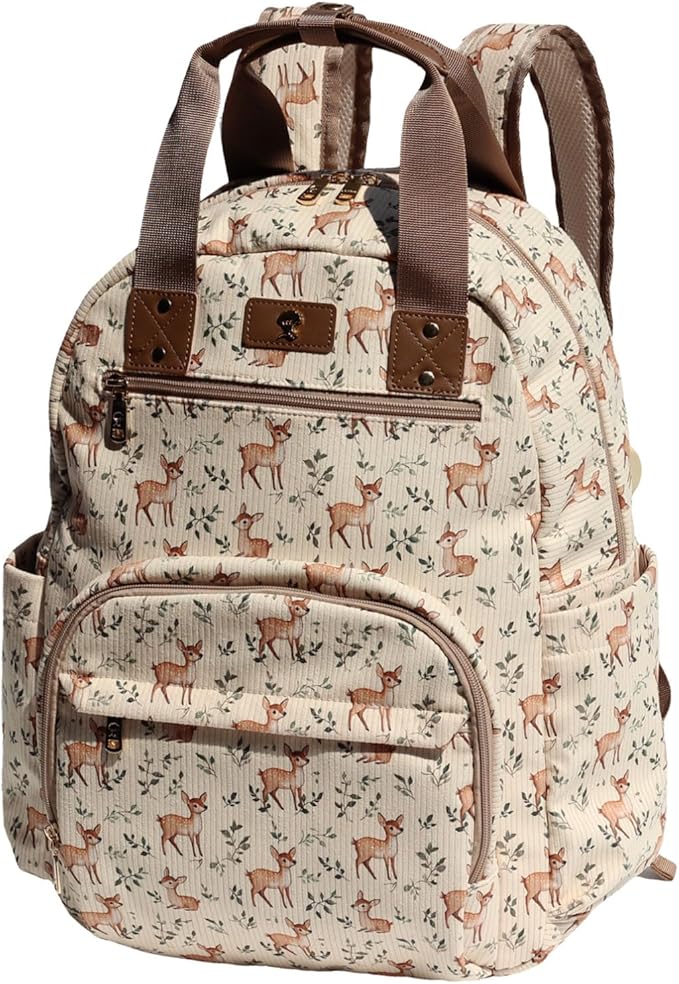Diaper Bag Backpack, Large Capacity Multifunction Baby Essentials Fashion Travel Pack Linen Canvas office Laptop Bag (Corduroy Fawn)